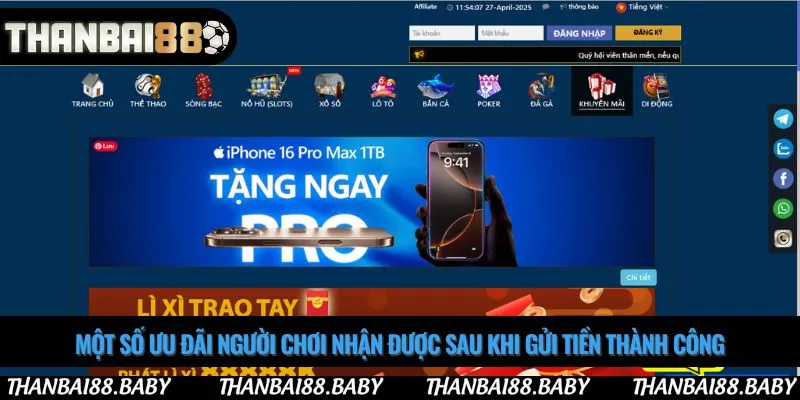Một số ưu đãi người chơi nhận được sau khi gửi tiền thành công